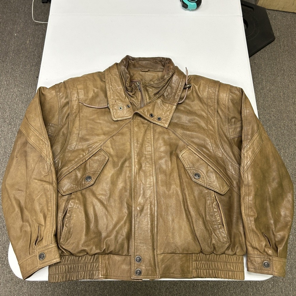 Adventure Bound Leather Bomber Jacket Mens L Brown Thinsulate 6744 Vintage